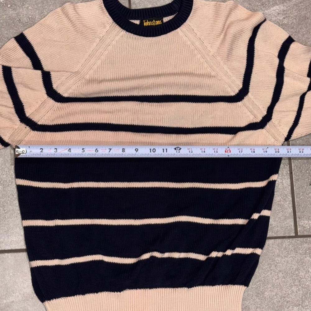 Johnstons of Elgin Cotton Striped Sweater Mens 44 Navy Pink/Peach EUC Scotland - Picture 6 of 7